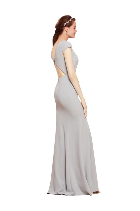 A-Line Boat Neck Stretch Crepe Long Dark Navy Prom Dress Canada
