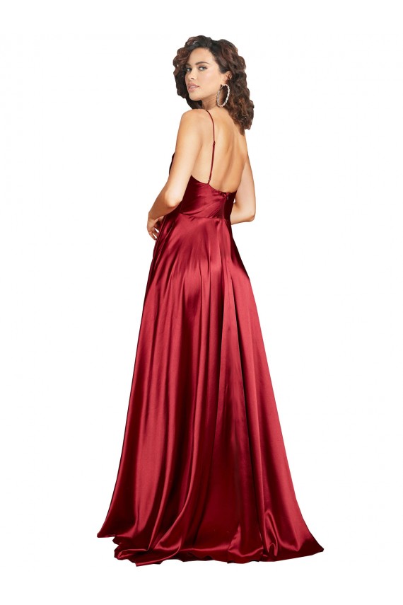A-Line Cowl Neck Silk like Satin Long Burgundy Black Tie Prom Dress Canada