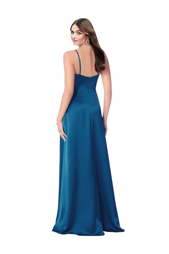 A-Line Cowl Neck Silk like Satin Long Peacock Blue Prom Dress Canada
