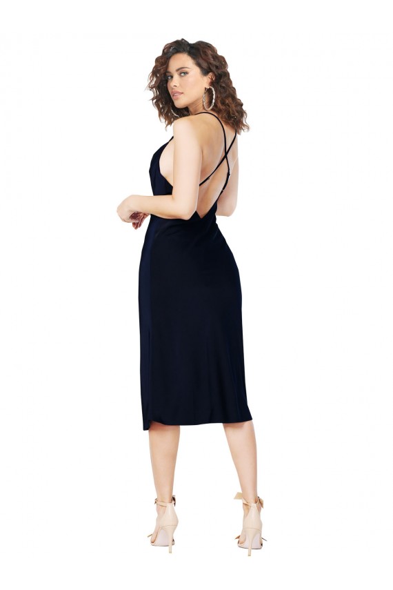 A-Line Cowl Neck Silk like Satin Midi Length Dark Navy Prom Dress Canada
