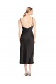 A-Line Cowl Neck Stretch Satin Midi Length Black Prom Dress Canada