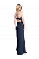 A-Line Halter Neck Stretch Satin Long Dark Navy Sleeveless Prom Dress Canada