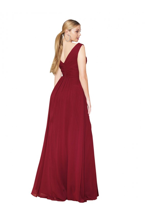 A-Line High Neck Soft Chiffon Long Burgundy Black Tie Prom Dress Canada