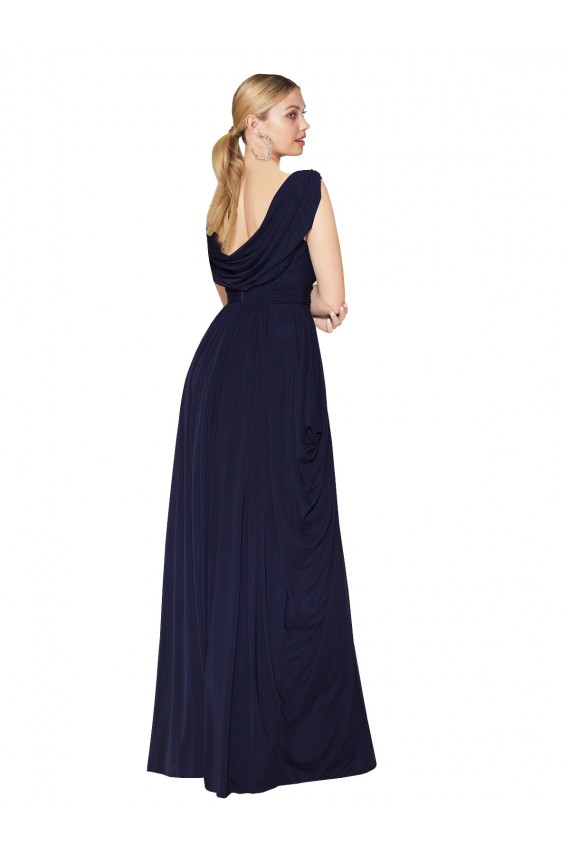 A-Line High Neck Soft Chiffon Long Dark Navy Prom Dress Canada