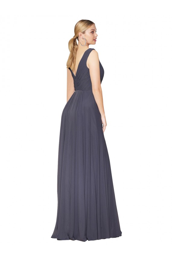 A-Line High Neck Soft Chiffon Long Dusty Blue Prom Dress Canada