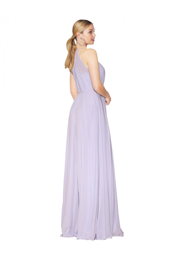 A-Line High Neck Soft Chiffon Long Lilac Prom Dress Canada