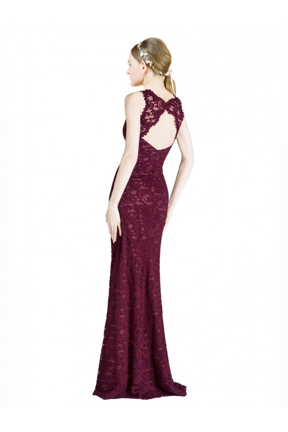 A-Line High Neck Lace Long Burgundy Gold Prom Dress Canada