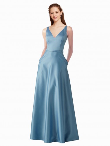 A-Line High Neck Satin Long Black Tie Prom Dress Canada