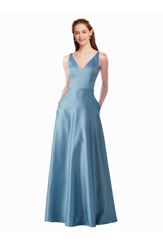 A-Line High Neck Satin Long Black Tie Prom Dress Canada