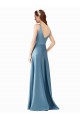 A-Line High Neck Satin Long Black Tie Prom Dress Canada