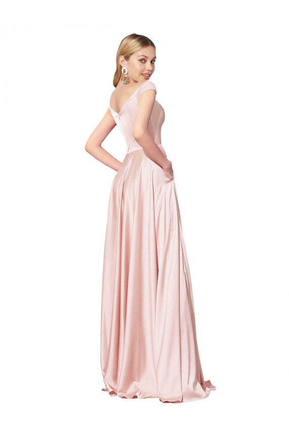 A-Line High Neck Satin Long Pink Prom Dress Canada