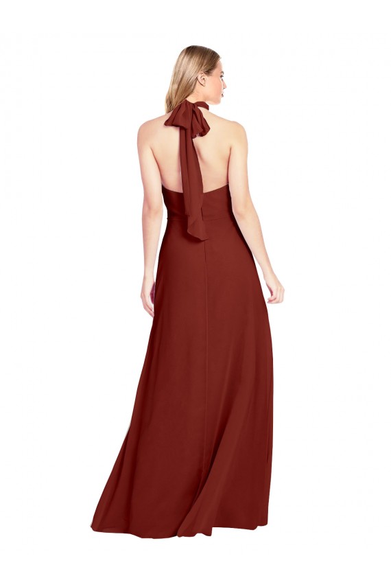 A-Line Halter Neck Soft Chiffon Long Burgundy Prom Dress Canada