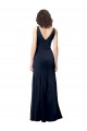 A-Line V-Neck Stretch Crepe Long Dark Navy Prom Dress Canada