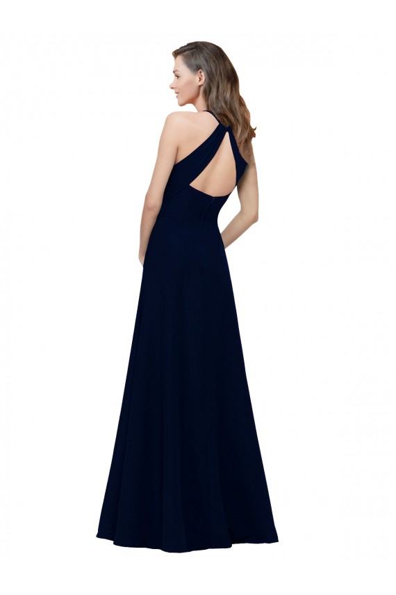 A-Line High Neck Stretch Crepe Long Dusty Pink Prom Dress Canada