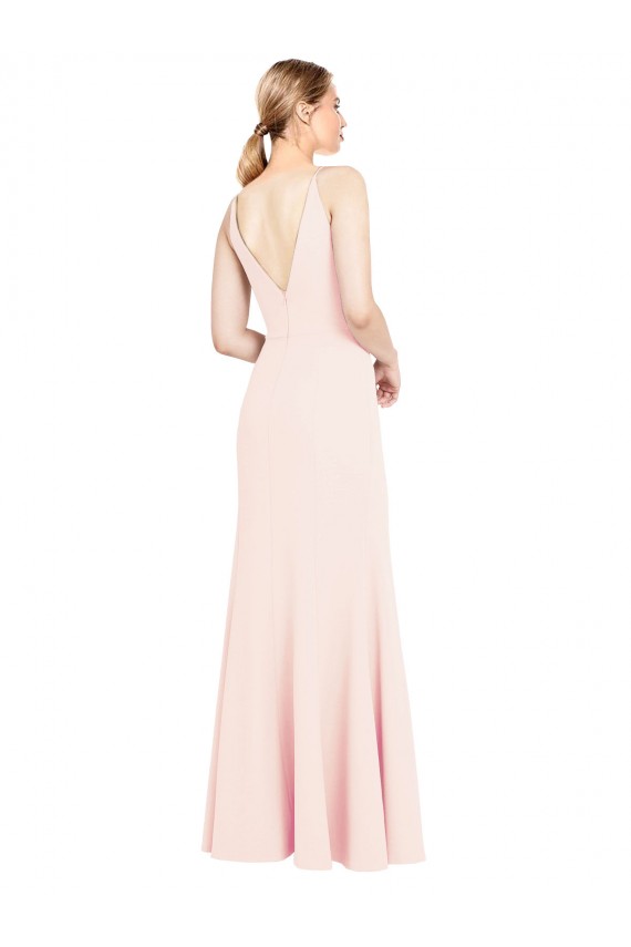 A-Line High Neck Stretch Crepe Long Pink Prom Dress Canada