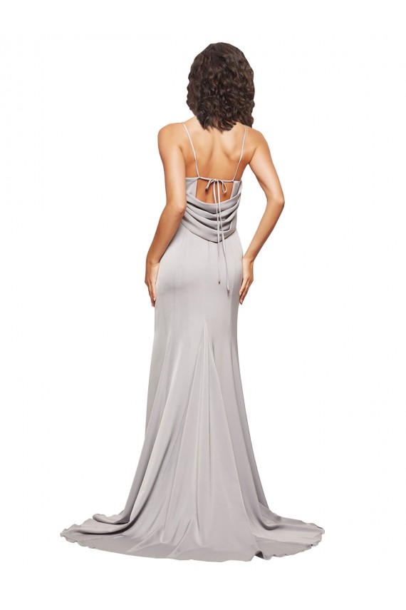 A-Line High Neck Stretch Satin Sweep Train Prom Dress Canada