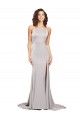 A-Line High Neck Stretch Satin Sweep Train Prom Dress Canada