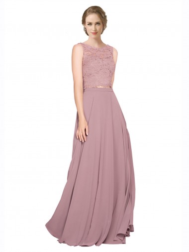 A-Line Illusion Neck Soft Chiffon & Lace Long Black Tie Prom Dress Canada