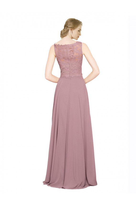 A-Line Illusion Neck Soft Chiffon & Lace Long Black Tie Prom Dress Canada