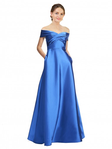 A-Line Off the Shoulder Satin Long Black Tie Prom Dress Canada