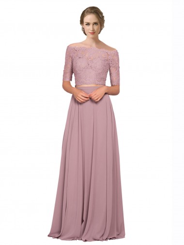 A-Line Off the Shoulder Soft Chiffon & Lace Long Prom Dress Canada