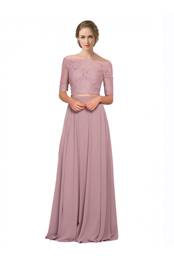 A-Line Off the Shoulder Soft Chiffon & Lace Long Prom Dress Canada