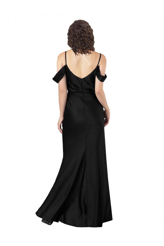 A-Line Off the Shoulder Silk like Satin Long Black Prom Dress Canada