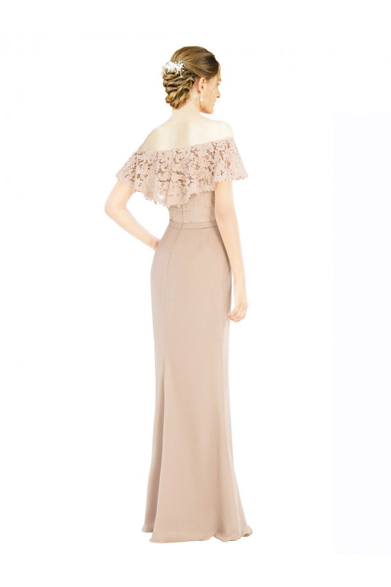 A-Line Off the Shoulder Soft Chiffon & Lace Long Champagne Prom Dress Canada