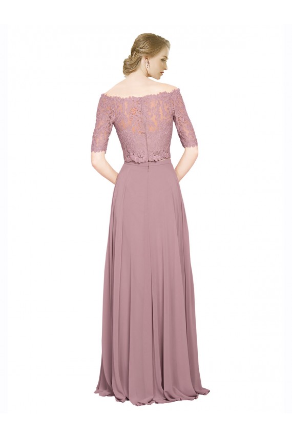 A-Line Off the Shoulder Soft Chiffon & Lace Long Prom Dress Canada
