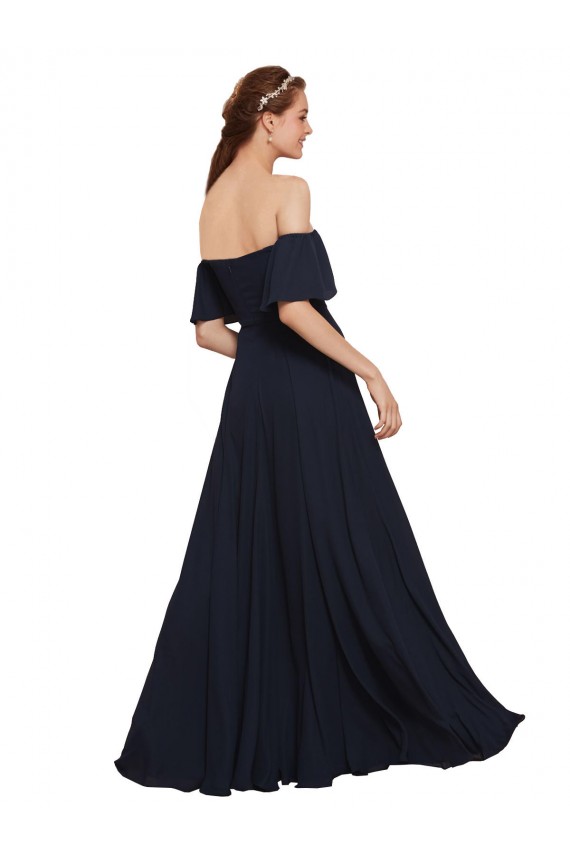 A-Line Off the Shoulder Soft Chiffon Long Dark Navy Prom Dress Canada