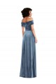 A-Line Off the Shoulder Stretch Velvet Long Dusty Blue Prom Dress Canada