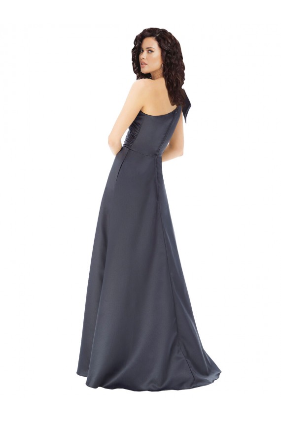 A-Line One Shoulder Satin Long Slate Grey Prom Dress Canada