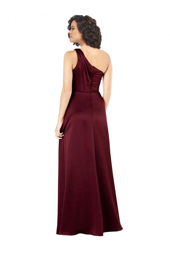 A-Line One Shoulder Silk like Satin Long Burgundy Prom Dress Canada