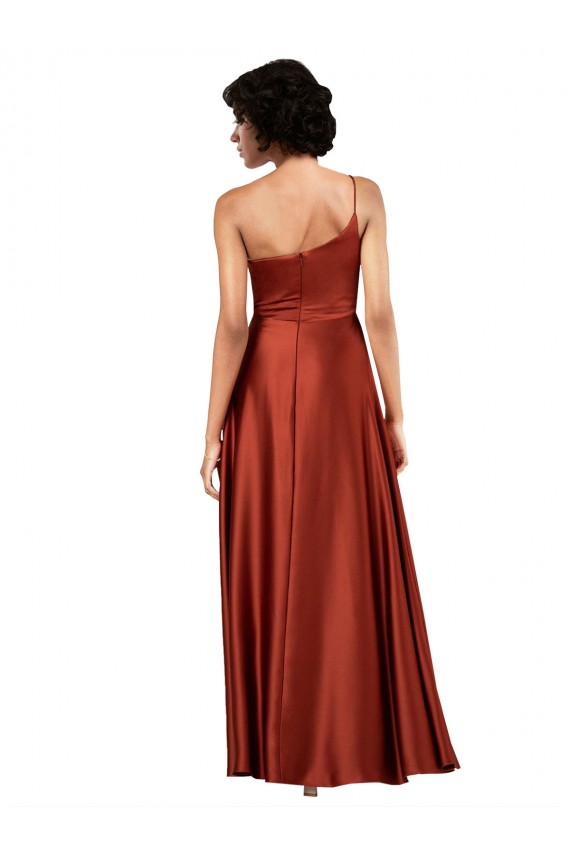 A-Line One Shoulder Silk like Satin Long Burnt Orange Black Tie Prom Dress Canada