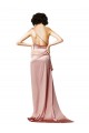 A-Line One Shoulder Silk like Satin Long Dusty Pink Prom Dress Canada