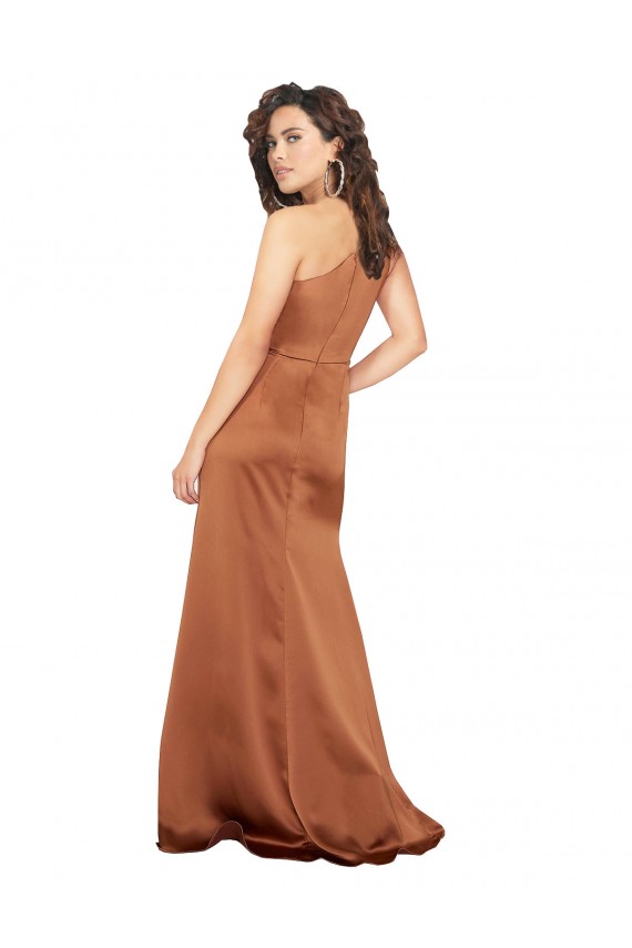 A-Line One Shoulder Silk like Satin Long Orange Prom Dress Canada