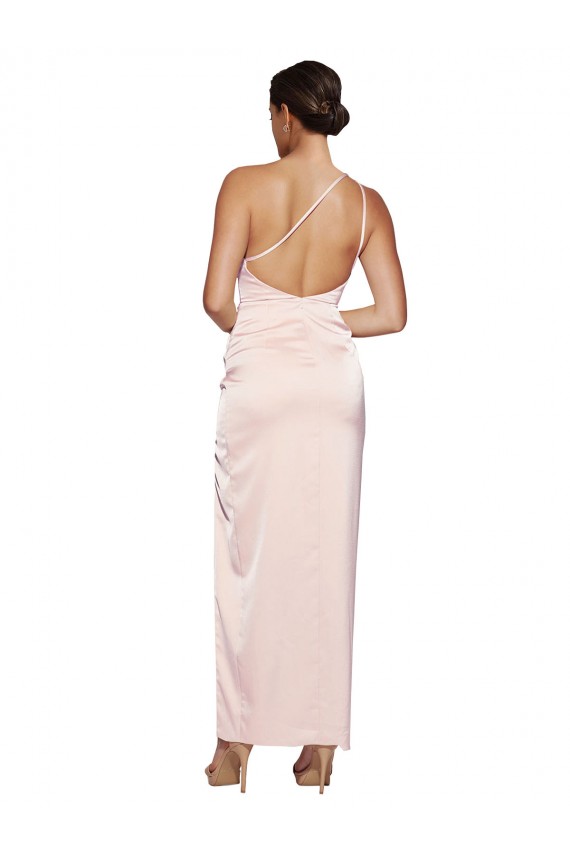 A-Line One Shoulder Silk like Satin Long Pink Prom Dress Canada