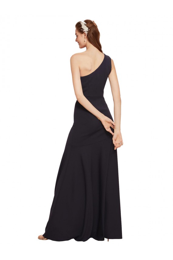 A-Line One Shoulder Stretch Crepe Long Dark Navy Prom Dress Canada
