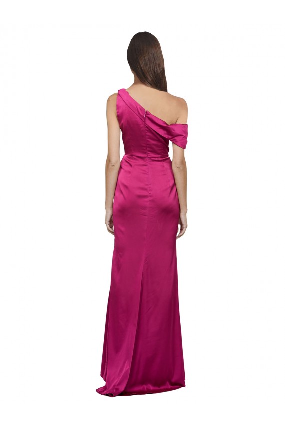 A-Line One Shoulder Stretch Satin Long Fuchsia Sleeveless Prom Dress Canada