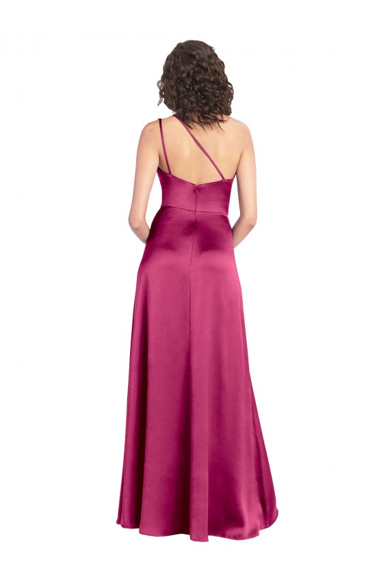 A-Line One Shoulder Stretch Satin Long Fuchsia Prom Dress Canada