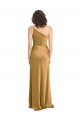 A-Line One Shoulder Stretch Satin Long Gold Prom Dress Canada