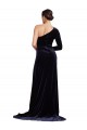 A-Line One Shoulder Stretch Velvet Sweep Train Dark Navy Prom Dress Canada