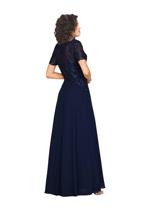 A-Line Round Neck Soft Chiffon Long Dark Navy Prom Dress Canada