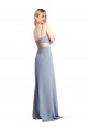 A-Line Scoop Neck Stretch Crepe Long Smoke Blue Prom Dress Canada