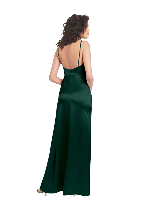 A-Line Scoop Neck Stretch Satin Long Hunter Prom Dress Canada