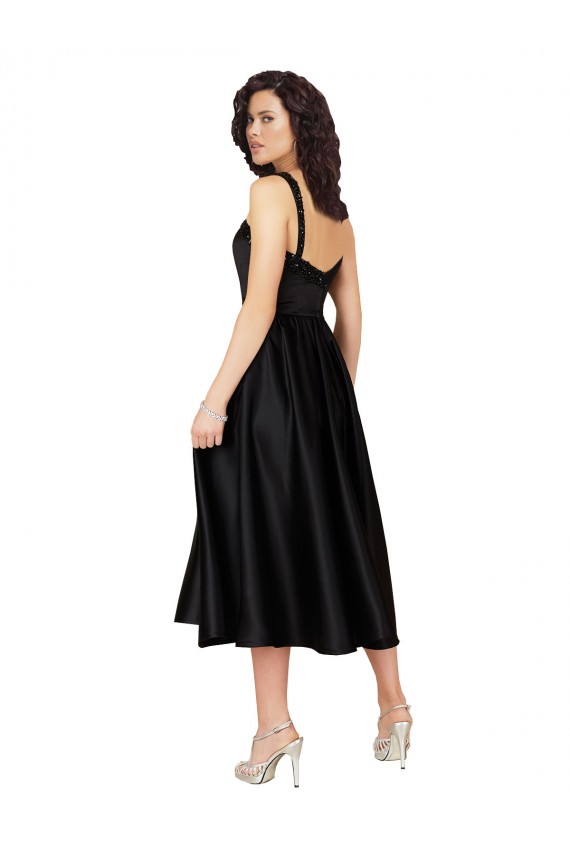 A-Line Square Neck Satin Knee Length Black Prom Dress Canada