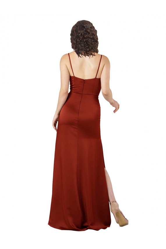 A-Line Square Neck Silk like Satin Long Red Prom Dress Canada