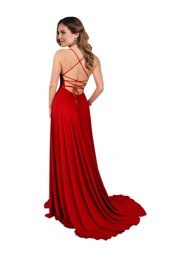 A-Line Square Neck Spandex & Lace Long Red Prom Dress Canada