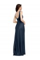 A-Line Square Neck Stretch Satin Long Dark Navy Prom Dress Canada