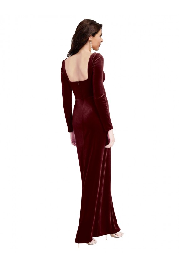 A-Line Square Neck Stretch Velvet Long Burgundy Prom Dress Canada
